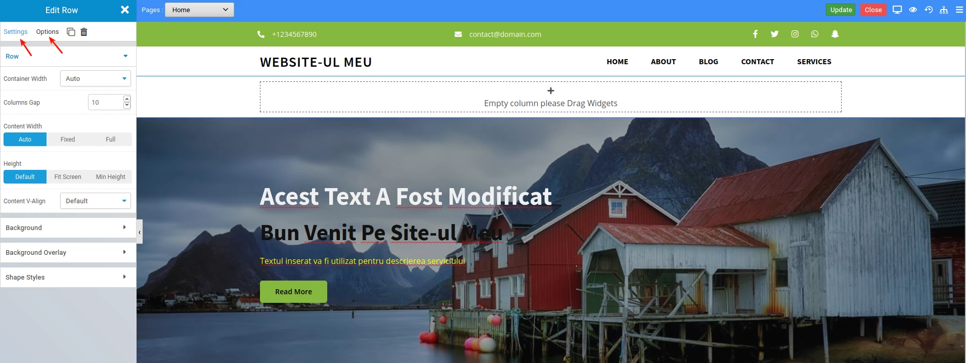 Editarea textelor in panou