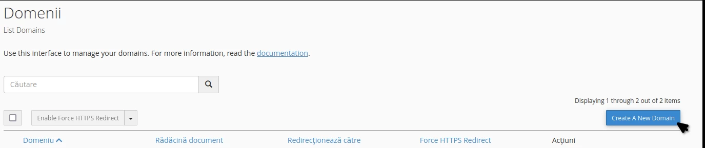 cPanel voltooiing domeinen