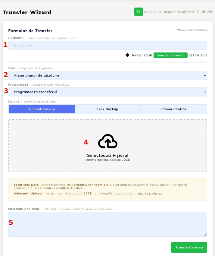 meniu de transfer